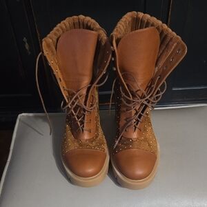 Christian Louboutin Tan Lace-Up Boots